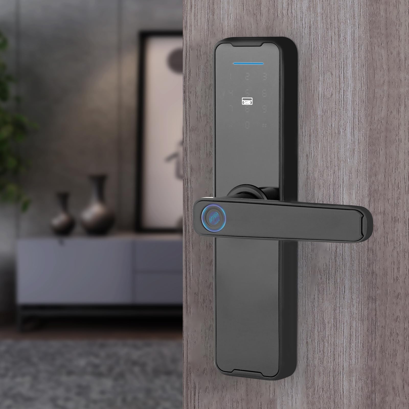 Cerradura digital inteligente para puerta con huella dactilar, teclado digital con manija de puerta, cerradura electrónica con 5 modos de desbloqueo, para casa, apartamento, oficina, puerta de casa