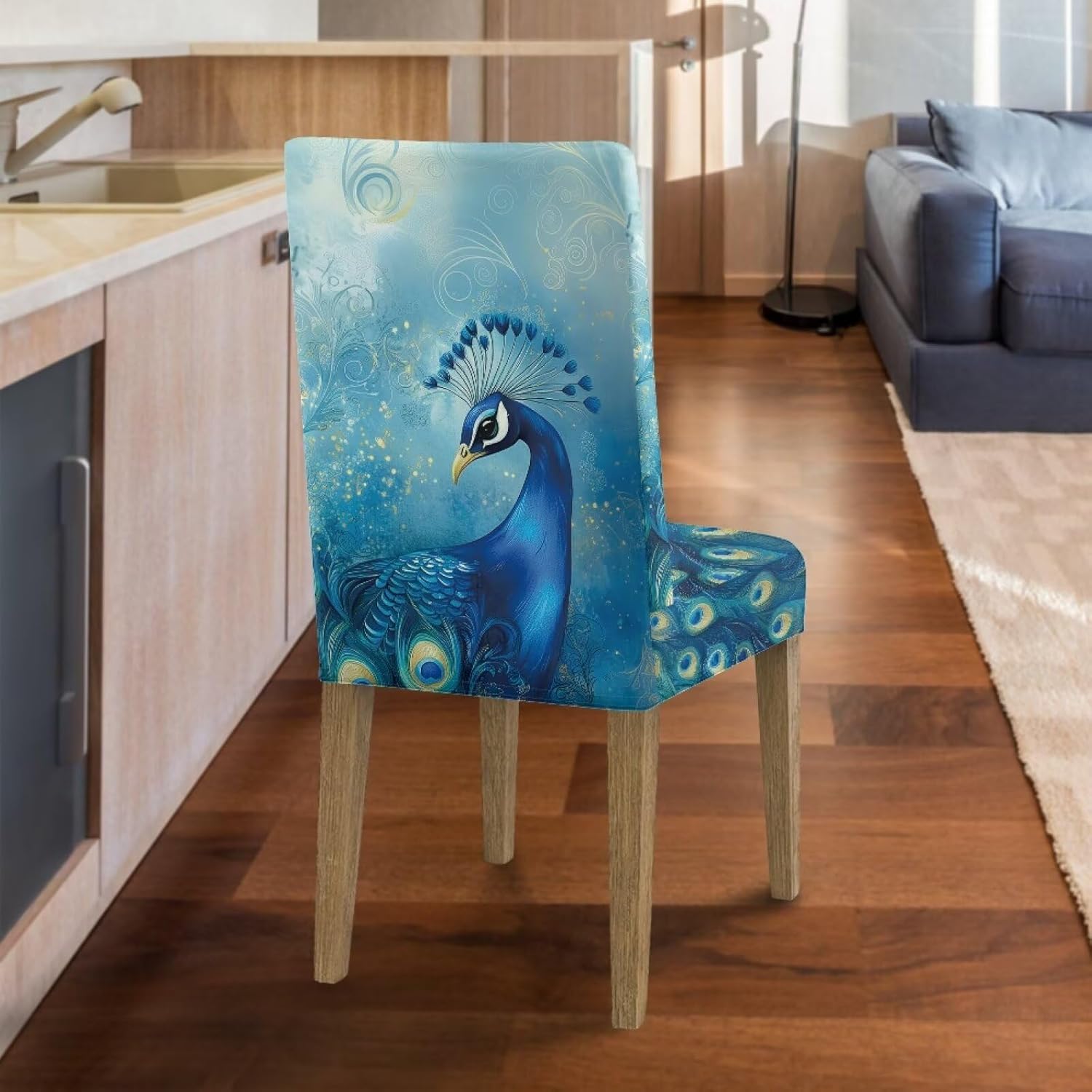 Peacock Pattern Dining Chair Cover, Anti Dust Dining Room Parsons Chairs Covers Stretch Dining Chair Protection Slipcovers for Living Room, 6 Pack