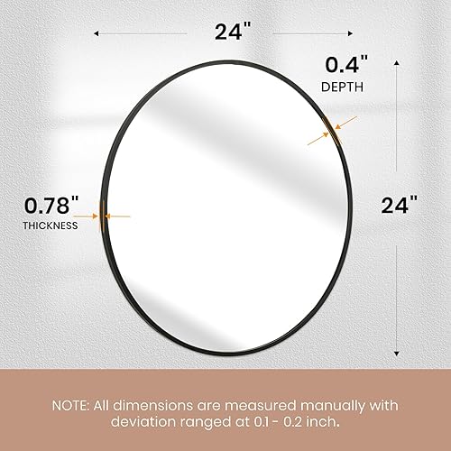 Miniatura 9 de Siljoy Espejo de pared redondo, espejo de pared de 24 pulgadas para pared, espejo de baño moderno, espejo circular para baño, tocador, sala de