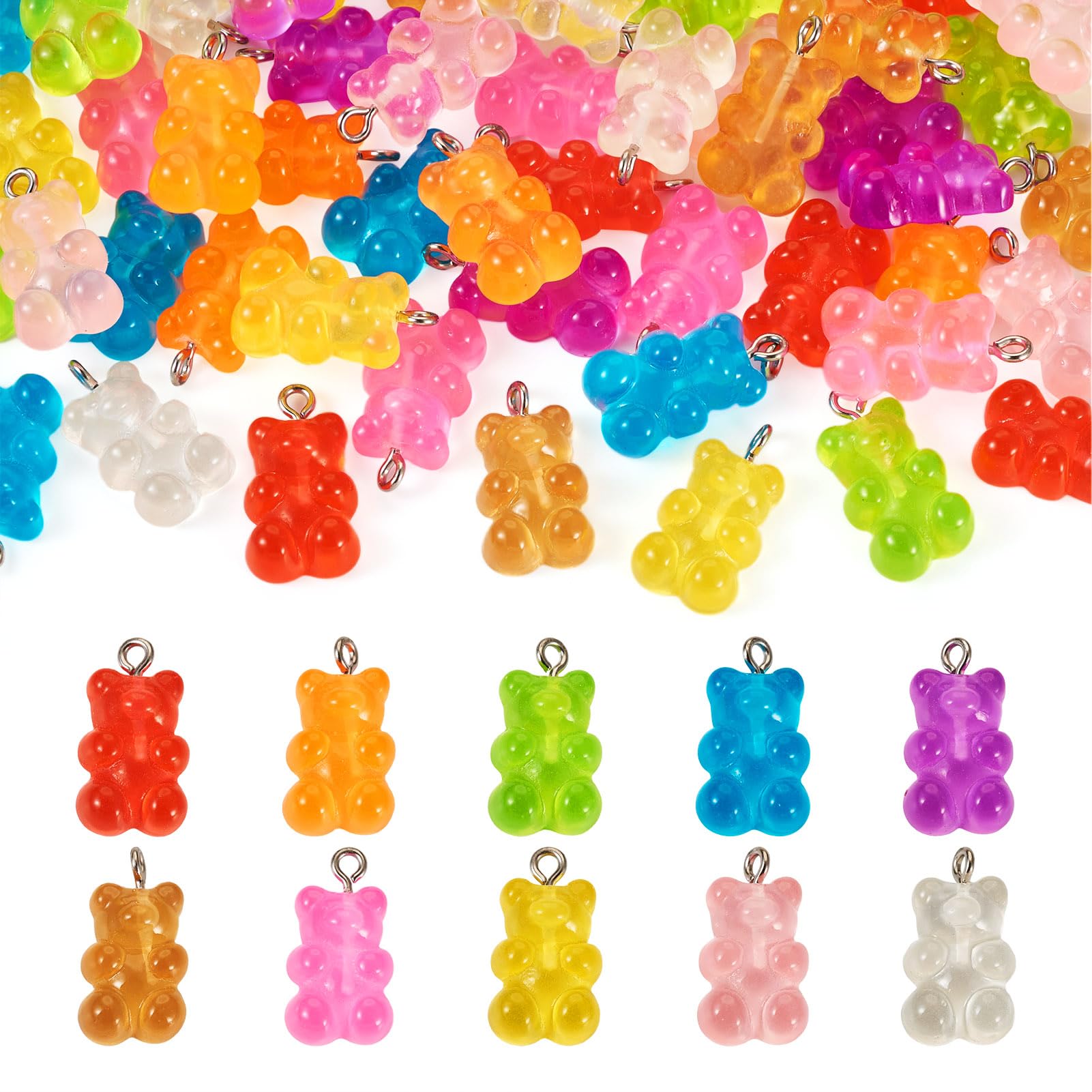 Pandahall 60 Pcs Luminous Resin Charms Gummy Bear Charms Bulk Colorful Glow in The Dark Cartoon Bear Pendants for DIY Bracelets Necklace Earrings Keychains Jewelry Making