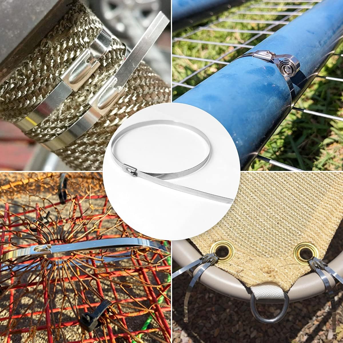 50pcs Metal Cable Zip Ties, 304 Stainless Steel Cable Ties, Exhaust Wrap Multi-Purpose Locking Cable Metal Zip Ties(11.8 Inches)