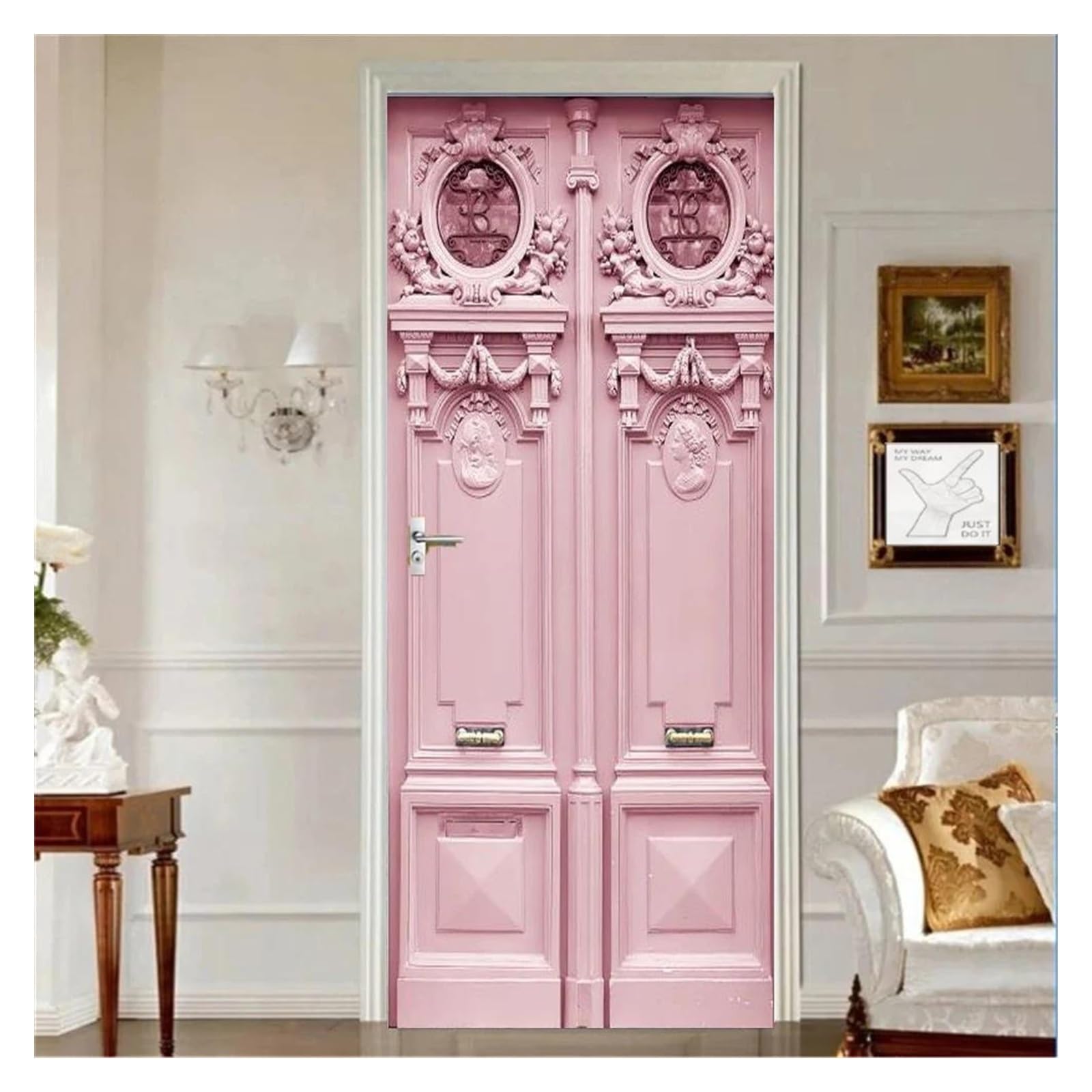 Sticker de porte rose en PVC 40x120cm pour décoration de chambre de fille et appartement