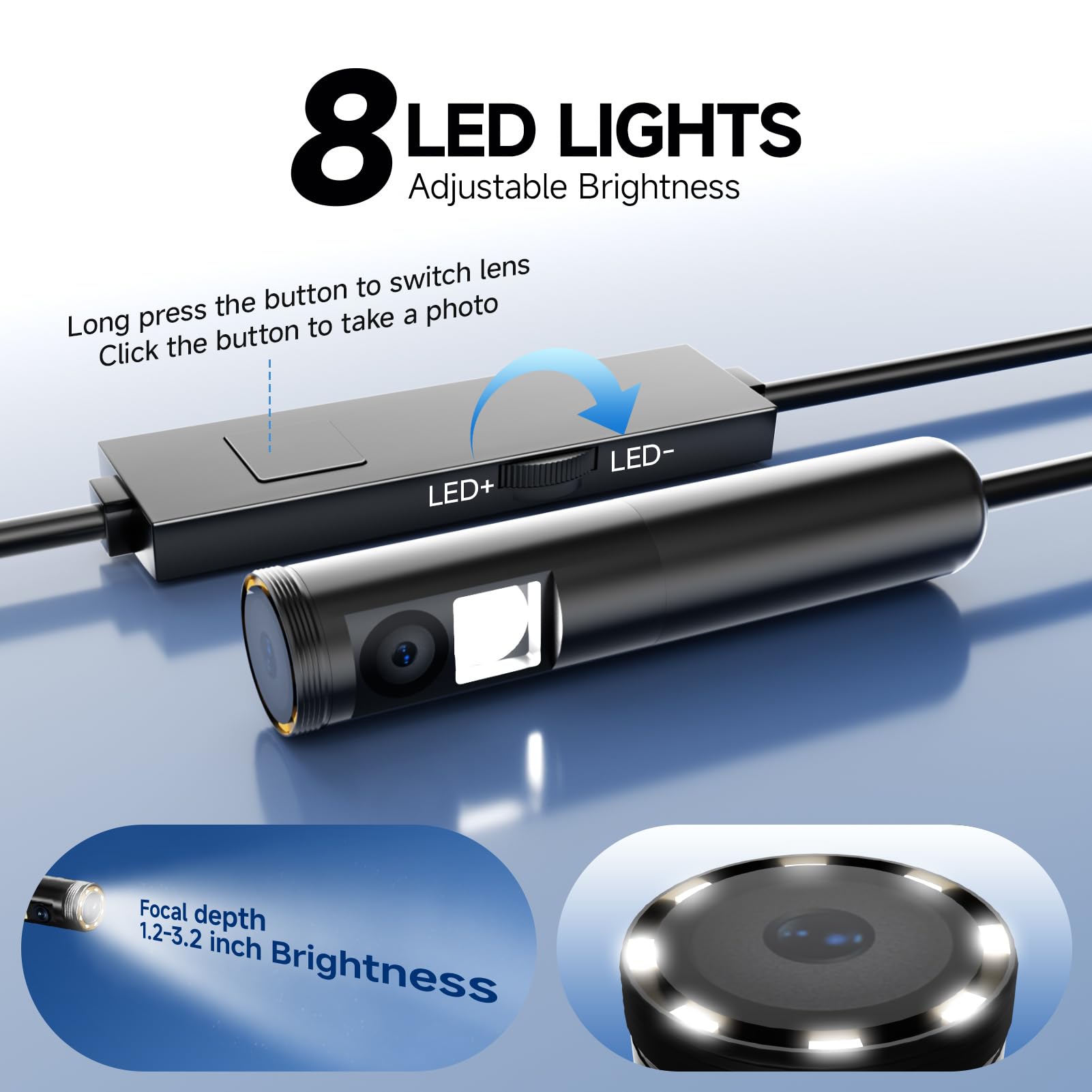 Endoskop HD 1920p z oświetleniem LED, kamera inspekcyjna bez konieczności korzystania z Wi-Fi, kamera kanałowa, wodoszczelna IP67, do systemów Android i iOS, 5 m