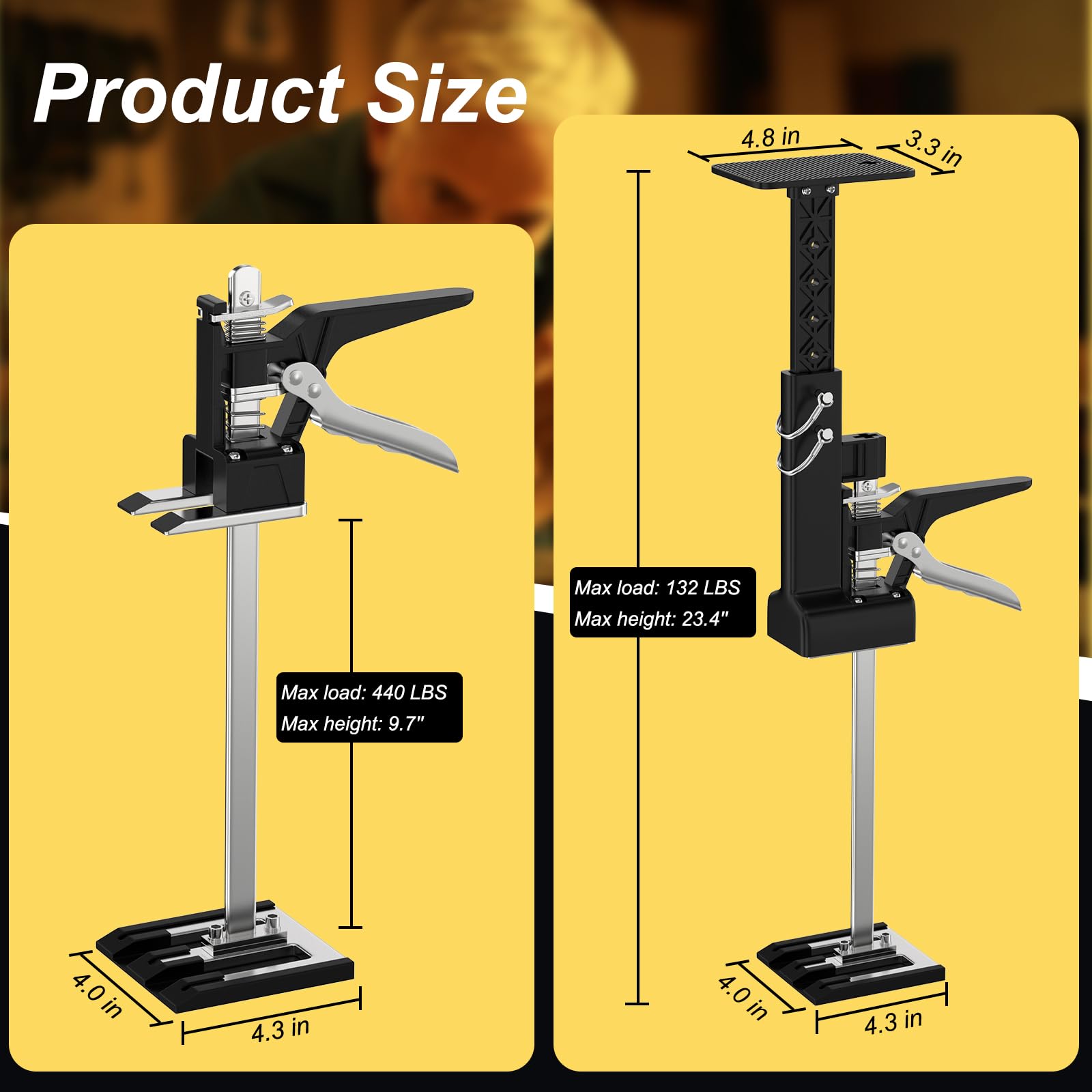 Verstellbare Wagenheberständer, 2 Stuks Werkbesparende armkrik, Handgereedschaplifter met Schaal Hefhoogte 23,6'', Hand Lifting Jack Tool Hefcapaciteit 360lbs