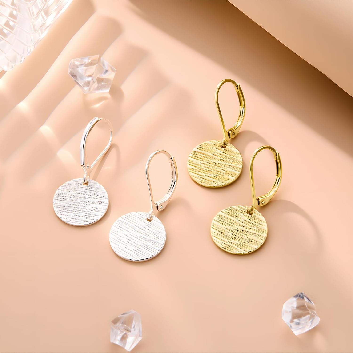 ALEXCRAFT Sterling Silver & 14K Gold Plated Dangle Earrings for Women Hypoallergenic Lightweight Coin Disc Line Texture Leverback Earrings Trendy Minimalist Women Jewelry Gifts - Image 7