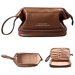 Abiudeng Large Makeup Bag for Women,Travel Makeup Organizer with Brush Holder, Dopp Kit Essentials,Waterproof PU Cosmetic Bag for Traveling,Multi Compartment, Cute,Spacious Capacity-Brown