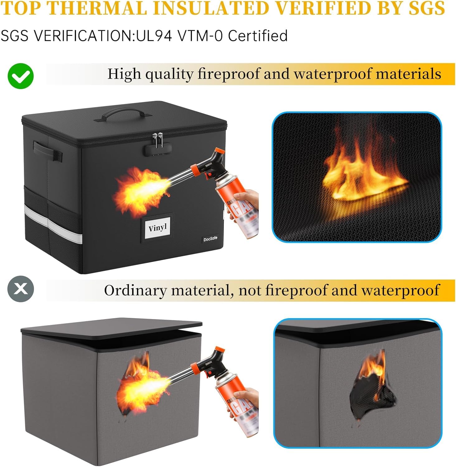 DocSafe Custodia ignifuga per dischi in vinile con serratura, Nero , 41x33x33cm, Tasca per documento d'identità