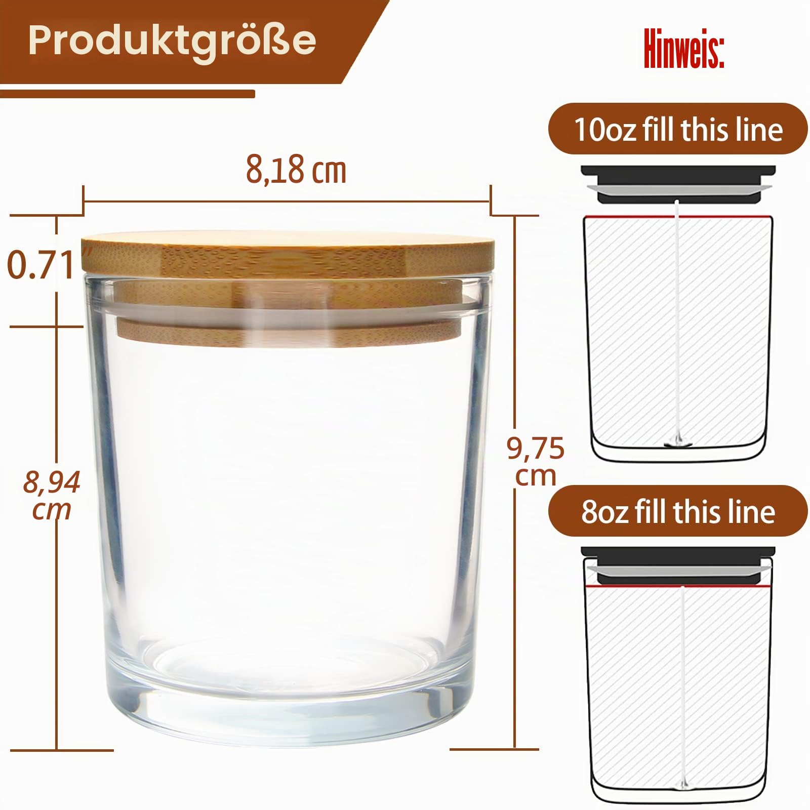 CONNOO 12 Stück 284 ml klare Glas-Kerzengläser mit Bambusdeckel, leere Kerzendosen, spülmaschinenfest