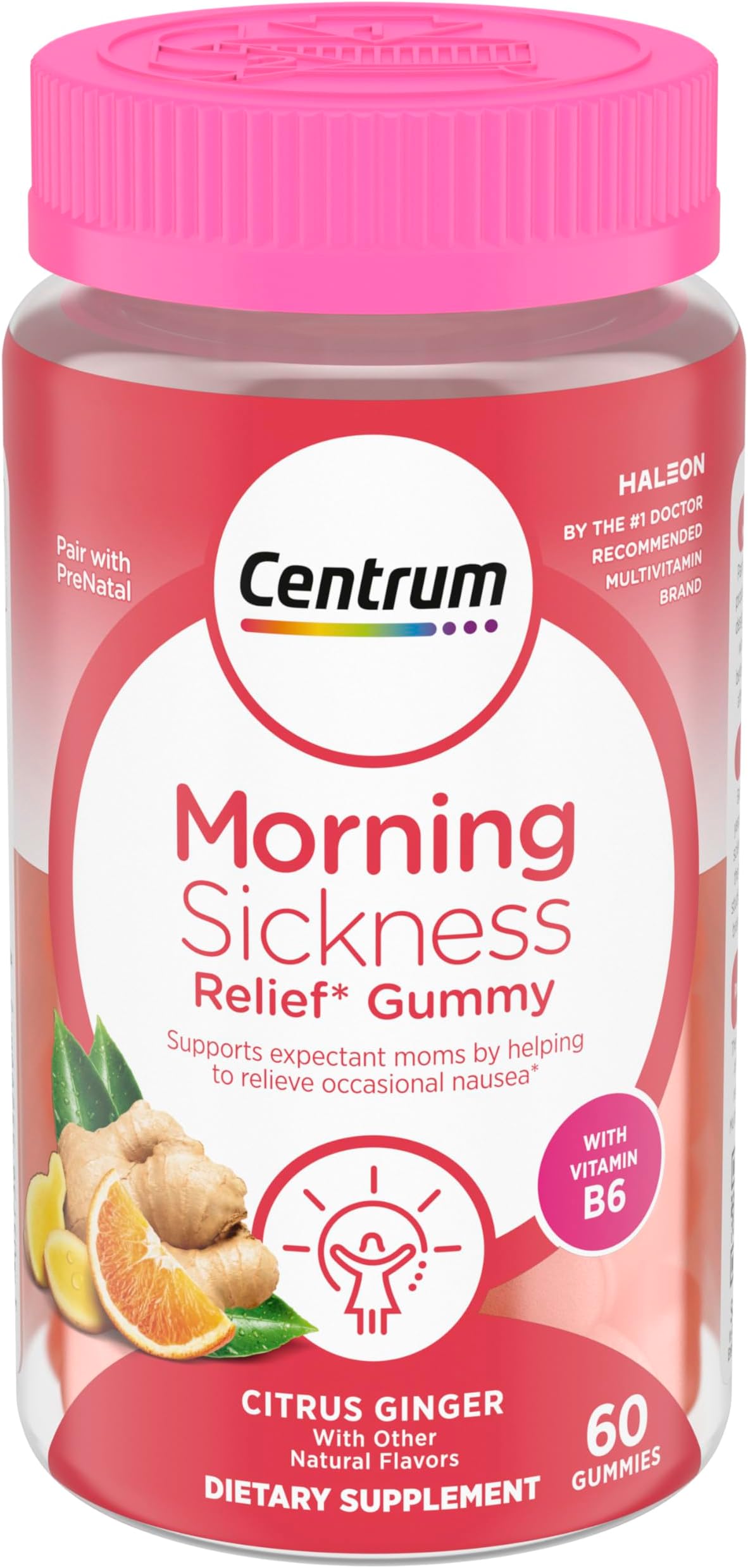 Morning Sickness Relief Gummies, Citrus Ginger Flavor - 60 Count, Up to 60 Day Supply