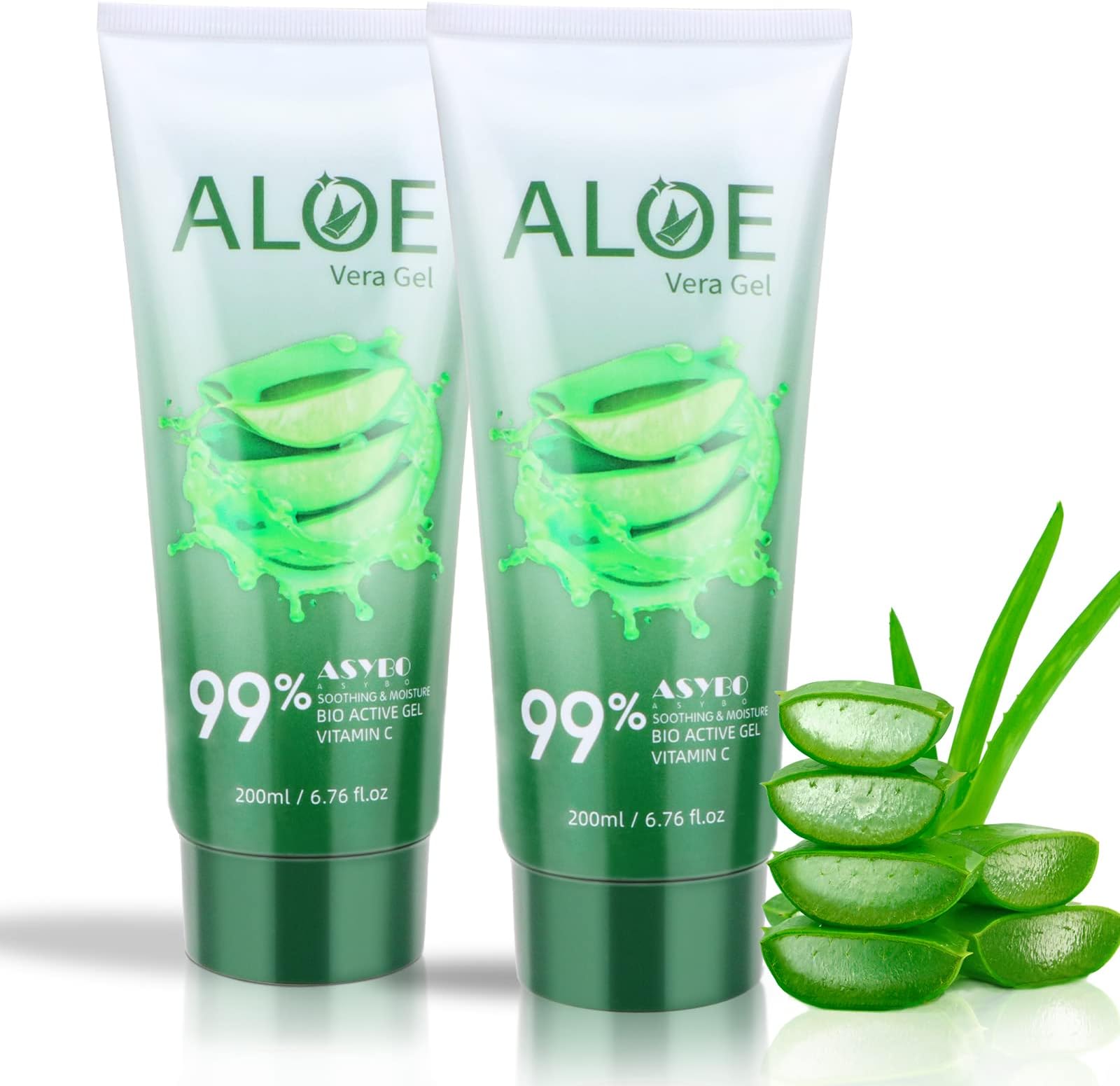 200x2 ML Aloe Vera Gel โ 99% Organic Pure Aloe Vera Hydrating Face & Body Moisturizer, Natural Aloe Cream for Dry Skin, Sunburn, Acne, Soothing & Moisturizing