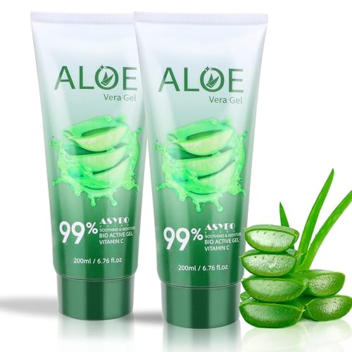 Gel de aloe vera de 200 x 0.1 fl oz, 99% orgánico puro aloe vera hidratante facial y corporal, crema de aloe natural para piel seca, quemaduras