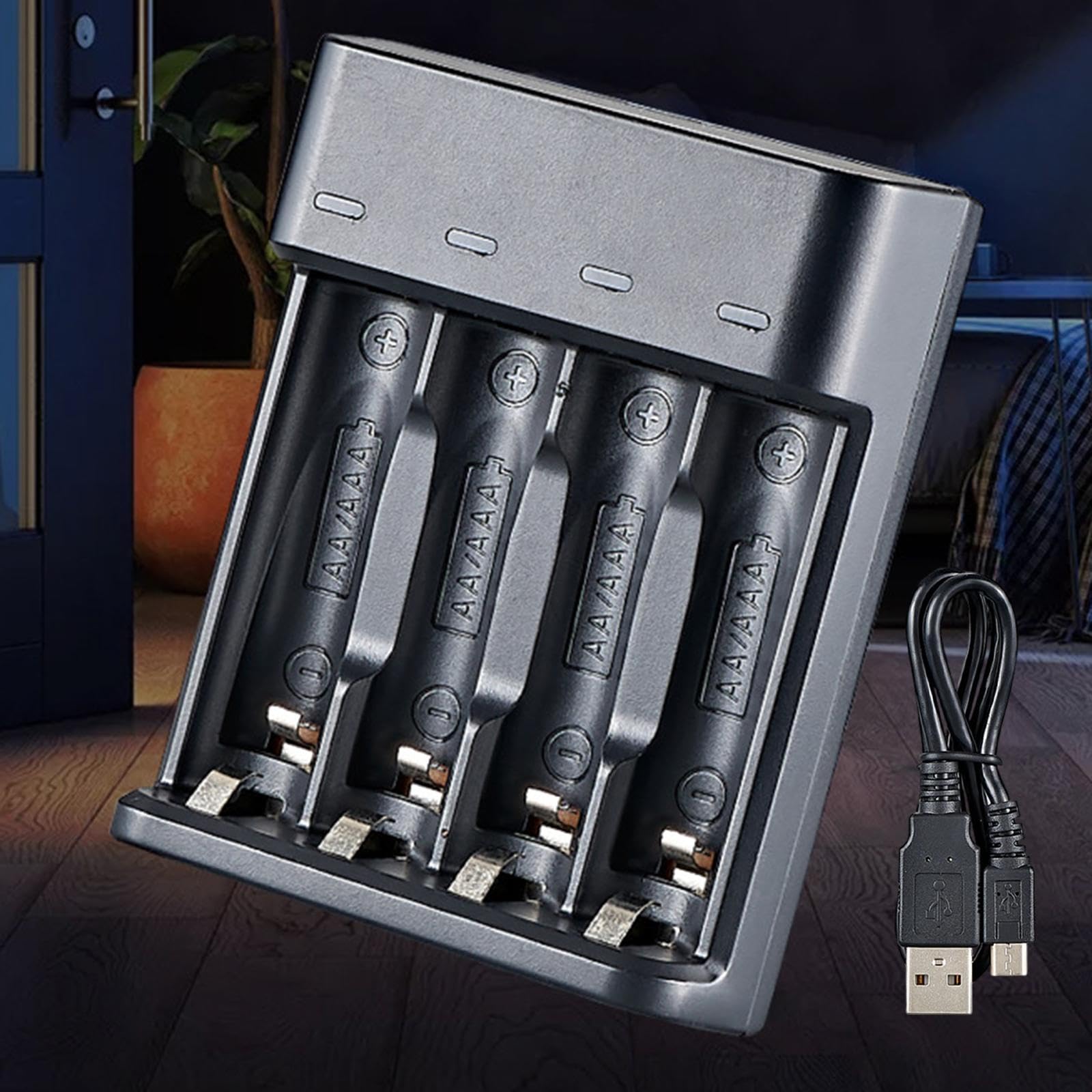 Cargador de batería USB de 4 ranuras para baterías recargables AA AAA