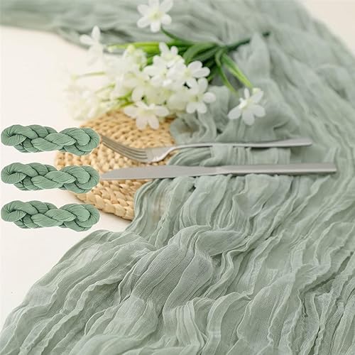 3 Pack Cheesecloth Table Runner, 10FT Sage Green Boho Gauze