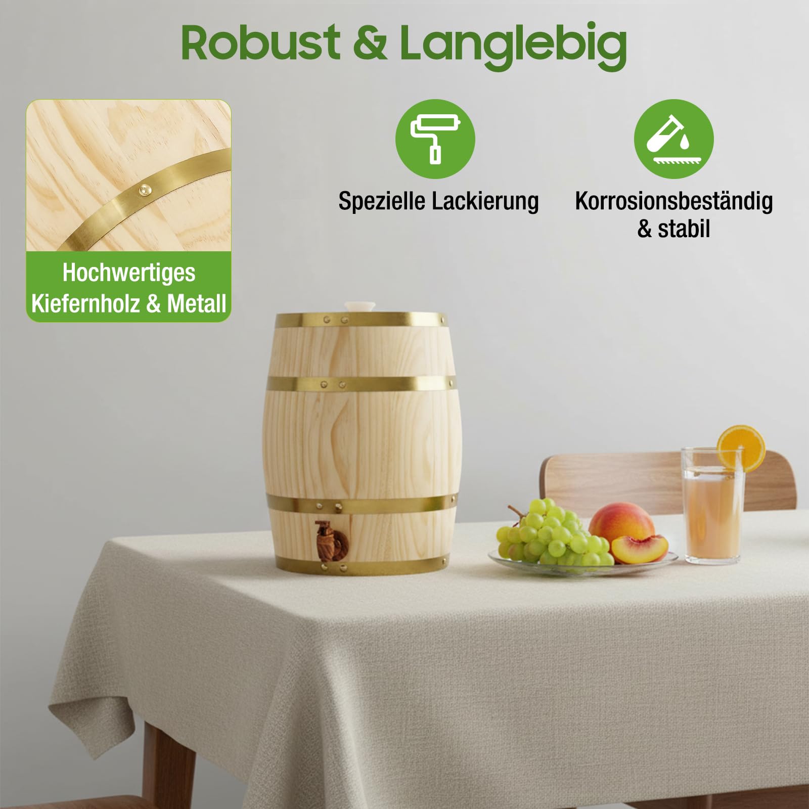 Tonneau en bois de pin de 10 l avec robinet - Pour vin, whisky, rhum, décoration pour bars