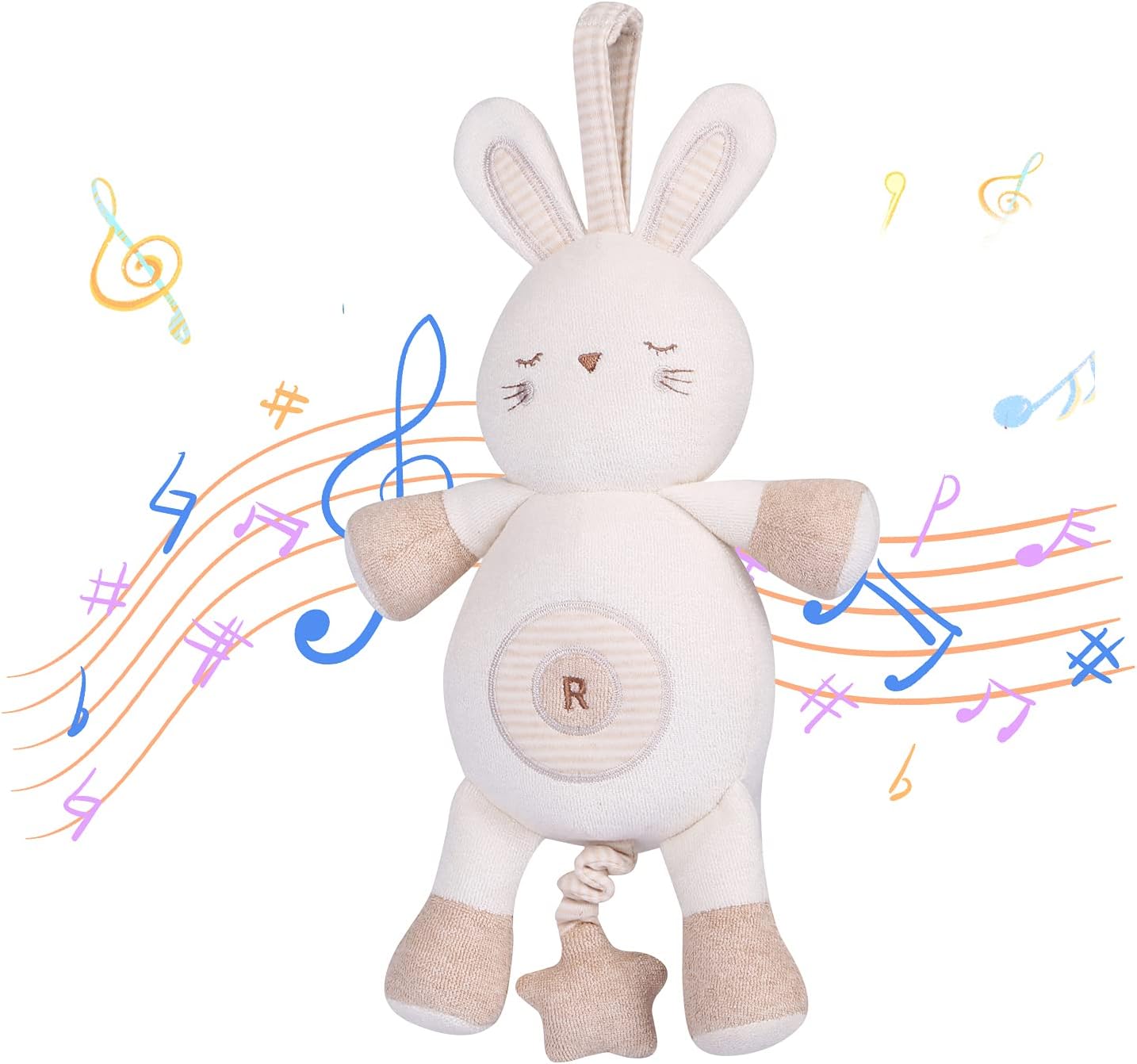 Newborn Baby Toys, Soft Cotton Stuffed Bunny Toy with Lullaby Music for Boy & Girl Babies 0-3-4-6+ Months,Easter Gift for Baby (Rabbit)