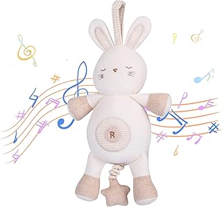 COTTONEBEBE Organic Baby Toys, Stuffed Animal Toy with Lullaby Music for Infant Babies 0 3 6 12 to 36 Months Boy & Girl,Ideal Gift for Newborn (Rabbit, Cotton)