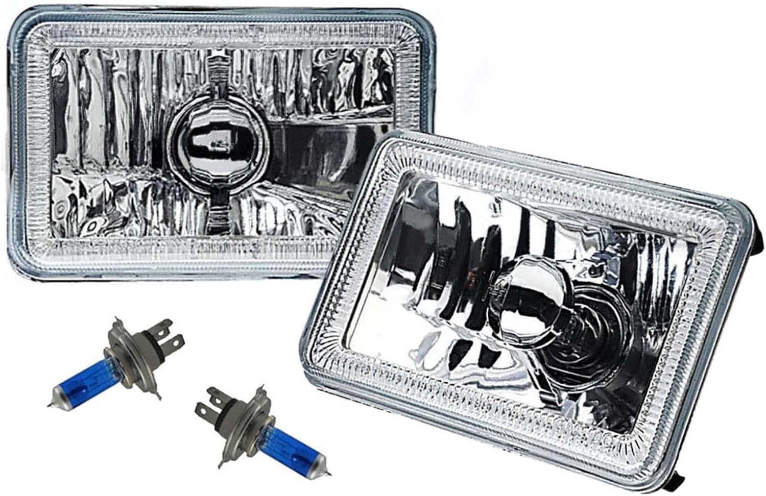 Octane Lighting 4X6 Blue LED COB Halo Crystal Glass/Metal Headlight Light Bulb Headlamp Pair