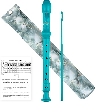 Soprano Recorder Instrument for Kids Students 8-Hole Flute Baroque Fingering with Cleaning Rod for School Beginners, Turquoise Premium