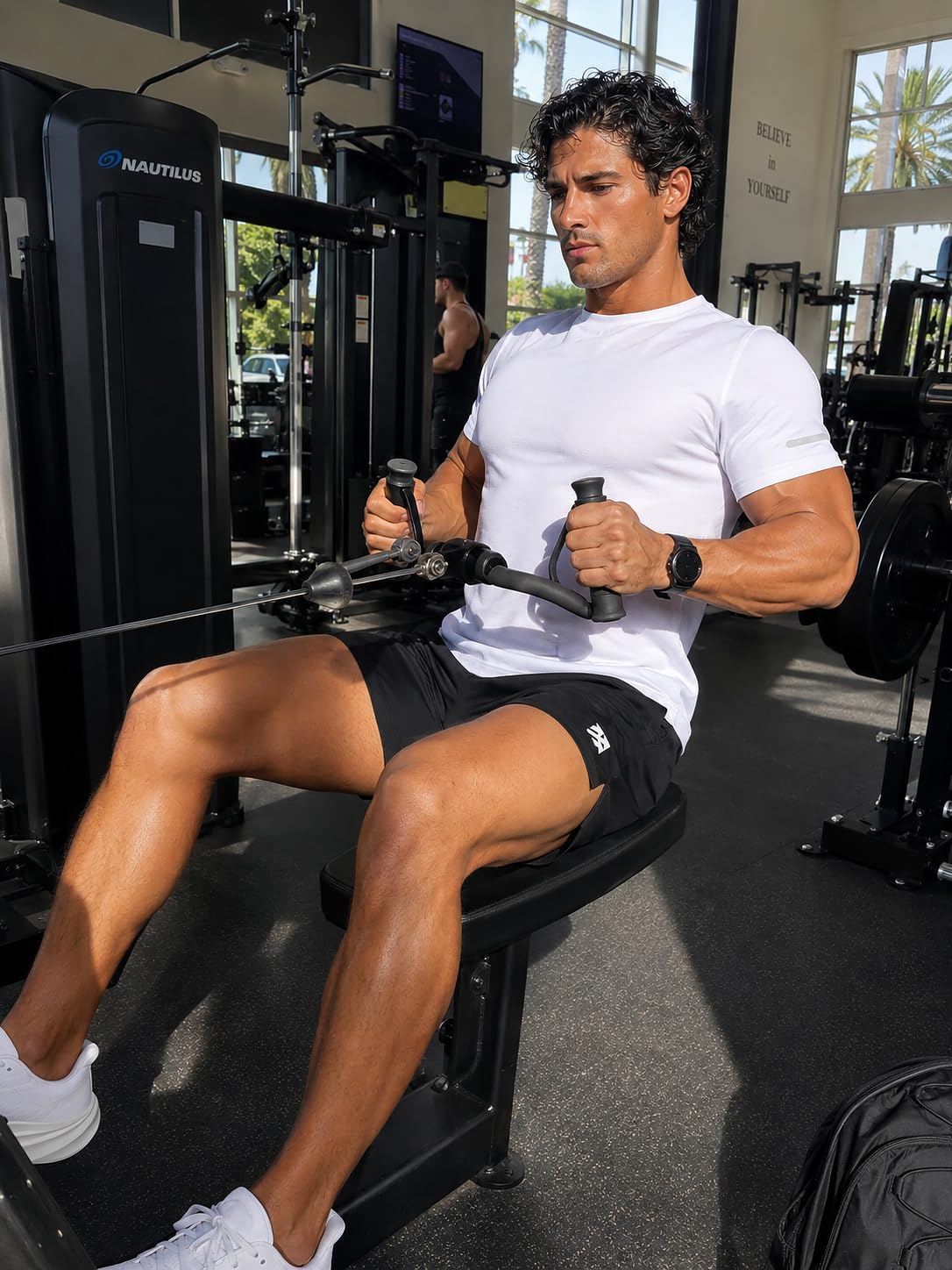 Mens Workout Shirts Quick Dry Moisture Wicking,4 Way Stretch Athletic Gym Training Running Tee with Reflective Strips