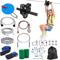 FAHKNS 200FT Zipline Kit for Kids & Adults: 400LBS Capacity, Rust-Proof Removable Trolley, Quick Ratchet Tighten, Backyard Adventure