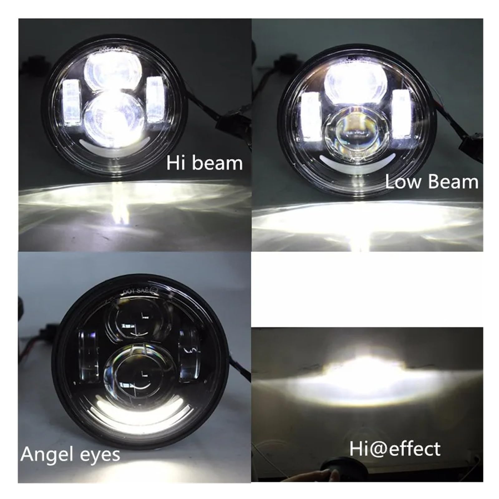 Phares Doubles À LED Pour Dyna Fat Bob 4,5 Pouces Avec Feux De Jour 4,65 Pouces H4 Optique De Moto Ronde(Black With DRL)