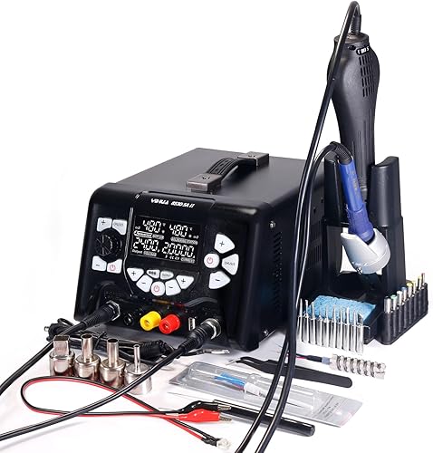 Miniatura 2 de YIHUA 853D 5A-II - Paquete de estación profesional de soldadura, retrabajo y fuente de alimentación con boquillas de aire caliente #2300 con soporte