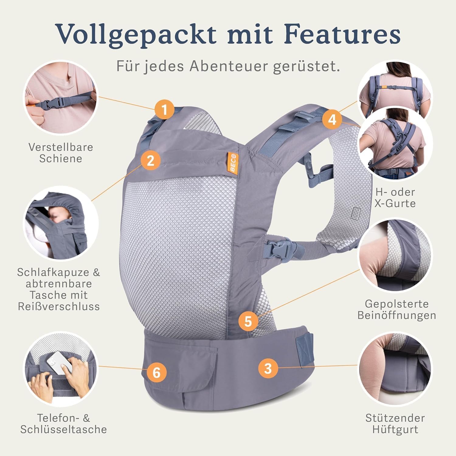 Beco Toddler Cool Babytrage & Kindertrage (24-48 monate)- Atmungsaktive 3D-Performance-Mesh Trage Kleinkind, Hüftfreundlich mit 2 Tragepositionen: Bauchtrage & Rückentrage (Dunkelgrau)