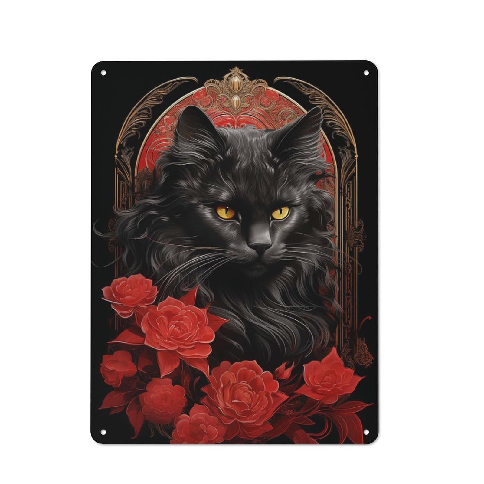 Junmoney Style-14 Maine Coon Cat With Flower Vintage Metal Wall Sign 40X30cm For Garage Wall, Suited To Garage Decor Collectors