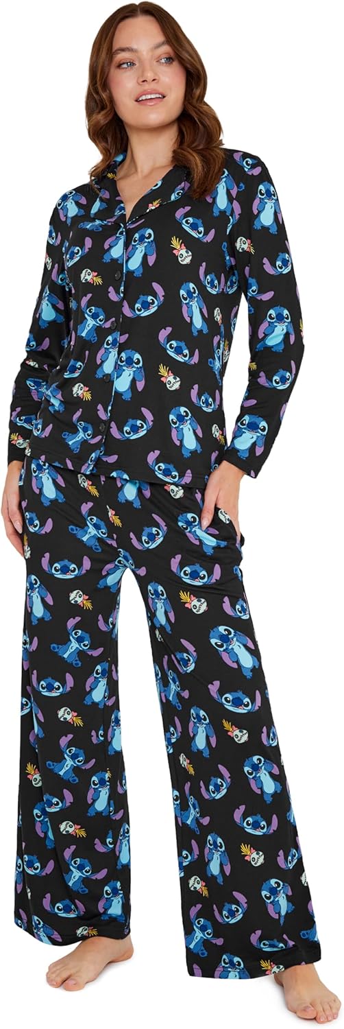 Disney Stitch 2 Pc Pajamas Set for Women, Teens, Soft Top, PJ Pants with Pockets, Lounge Set Sleepwear, for Women