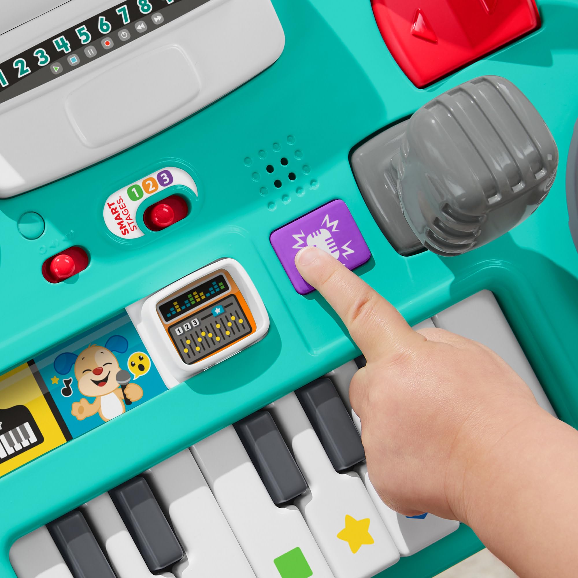 Fisher-Price Consolle per DJ Gioca e Impara, tavolino con Tastiera Musicale, luci, Suoni e canzoncine, Edizione: Inglese, UK; Italiano; Portoghese; Espagnolo, Castilian, HRB60