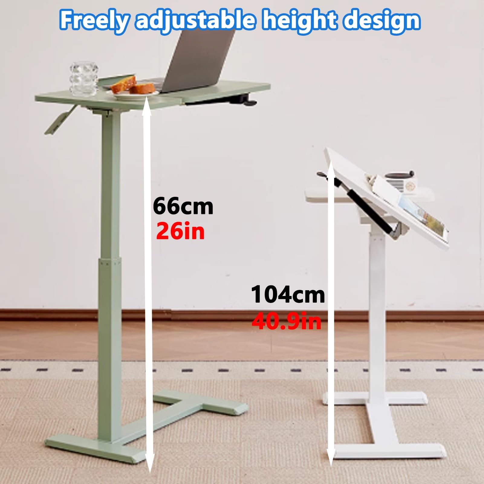 Mesa para cama con ruedas ocultas, escritorio elevador móvil para laptop con panel abatible para dormitorio y sala de estar