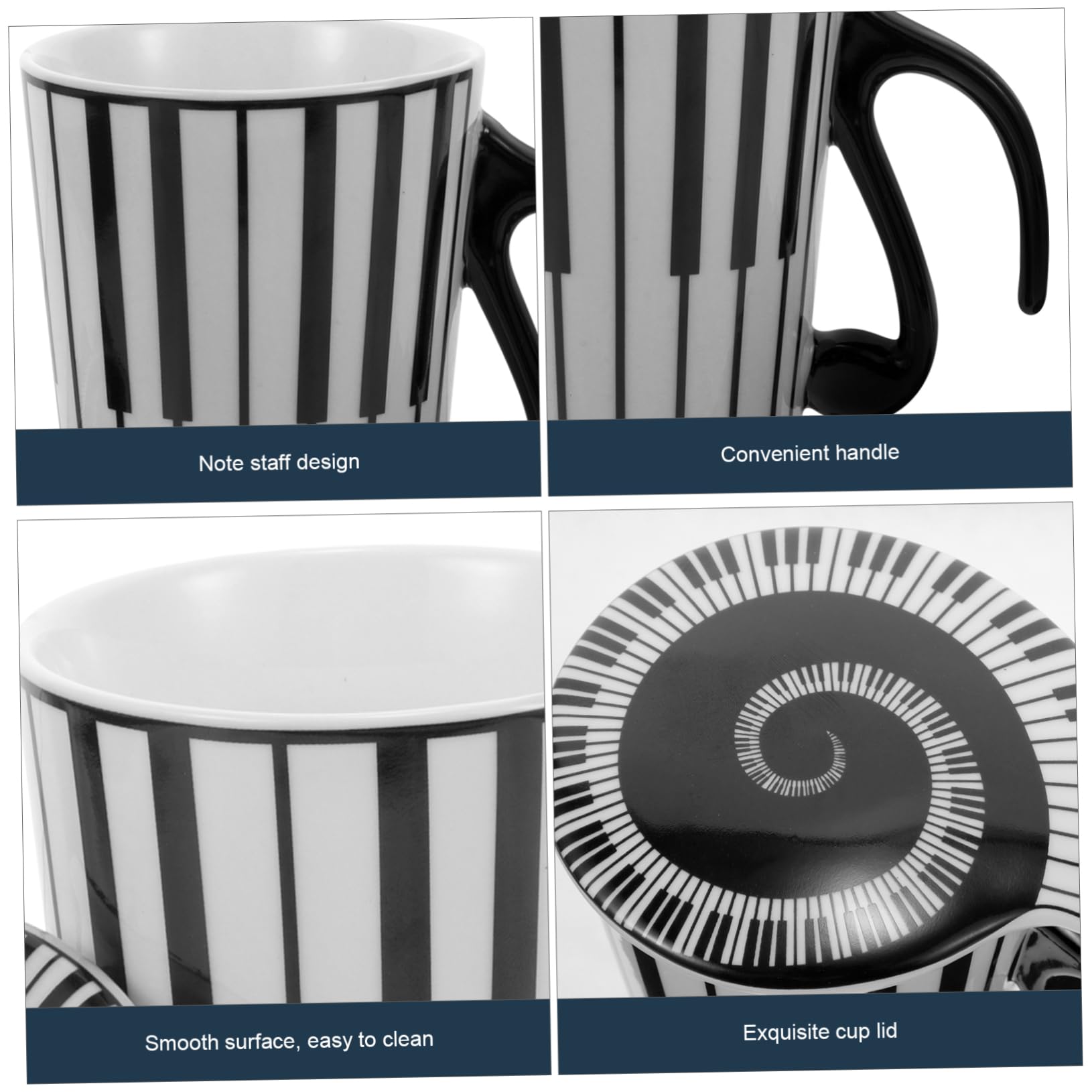 Lurrose 4pezzi Tazza Ceramica Con Design Pianoforte Bicchiere Decorativo Per Caffè e Tè Per Ufficio e Casa Idea Per Amanti Della Musica