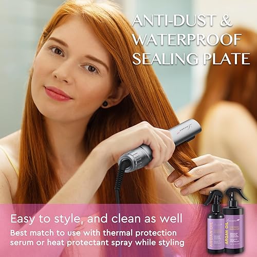 Miniatura 8 de LANVIER Plancha plana 2 en 1 para alisar y rizar el cabello, esfera de temperatura giratoria y LED inteligente, 3.4 onzas líquidas, aceite de argán