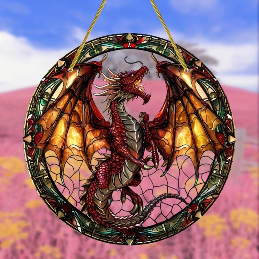 Pterosaur Acrylic Window Hanging Red Dragon Stained Suncatchers for Window Acrylic Panels Bedroom Garden Kitchen Wall Decoration Gifts for Women Mom Grandma Teacher