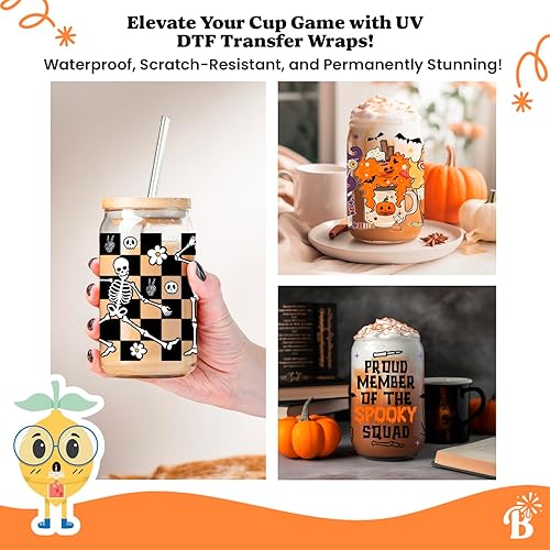Miniatura 5 de UV DTF - Transferencia de vaso para vidrio de 16 onzas, calcomanías de transferencia para vasos de vidrio, 10 hojas, impermeable, listo para