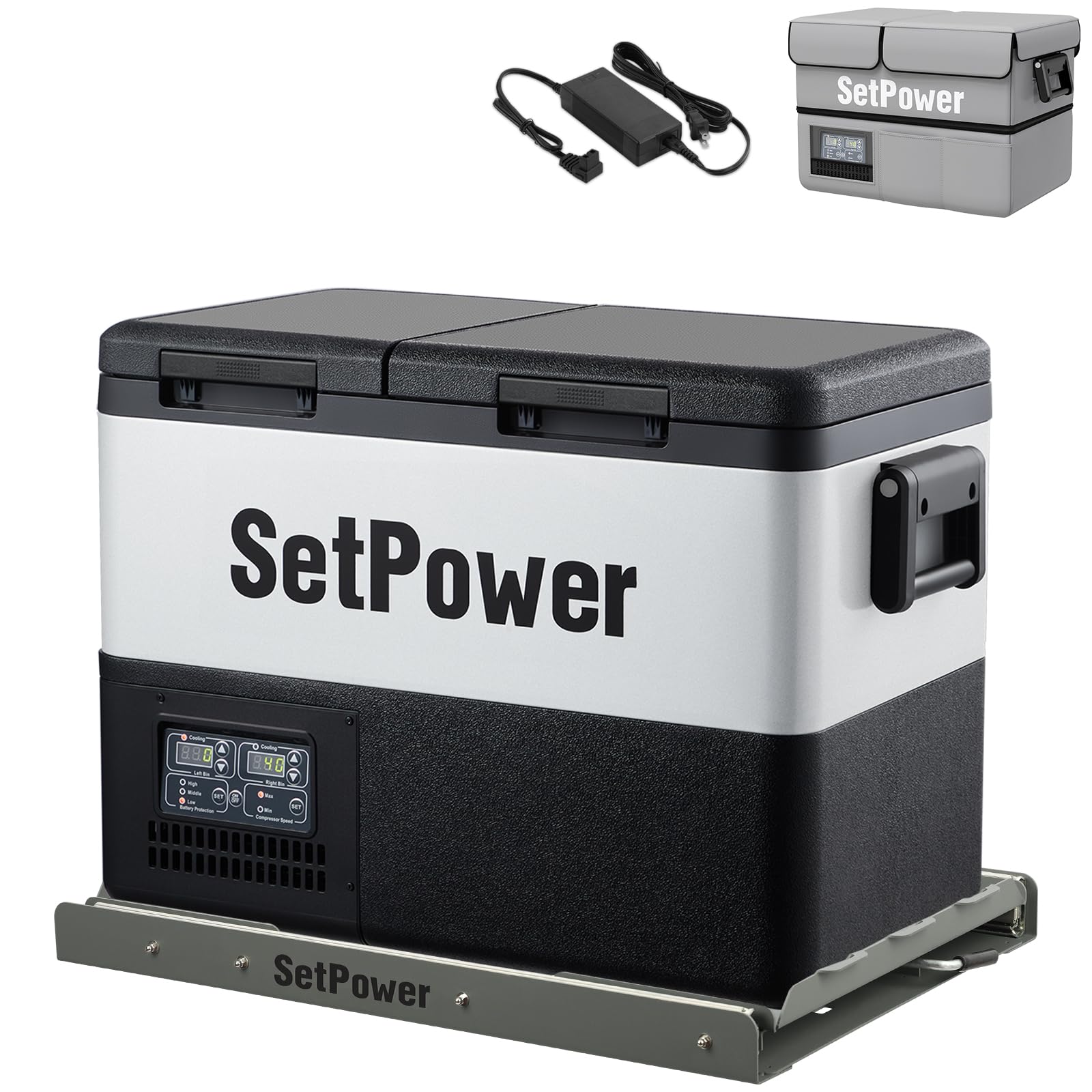 Setpower PT35 Car Refrigerator with Slide and Cover,35L Dual Zone Portable  Freezer,12 Volt Refrigerator Electric Cooler for Car Camping