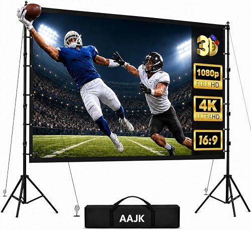 AAJK 150in Projector Screen with Stand,Portable 16:9 4K HD Indoor Outdoor Projection Screen with Wrinkle-Free Design, Ideal for Home Theater and Backyard Cinema – Includes Carry Bag