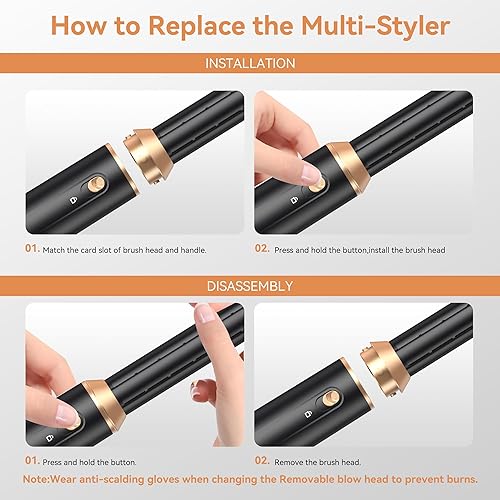 Vista 7 de Cepillo secador de pelo 6 en 1, cepillo secador de pelo plegable con envoltura de rizador de aire, cepillo de aire caliente desmontable para secar