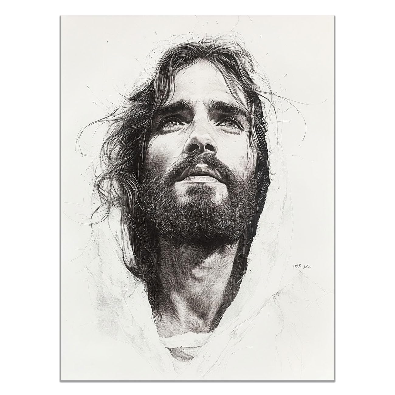 QUSAAOU Jesus Canvas Wall Art Modern Jesus Sketch Christian Religious Prints Painting for Bedroom Living Room Bedroom Hallway Home Decoration(black white)-50x70cm Unframed