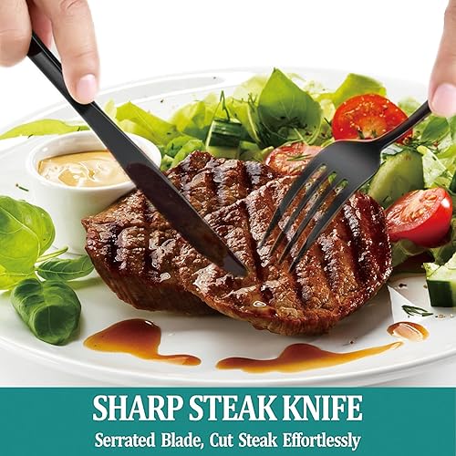 Miniatura 5 de Juego de cubiertos, juego de cubiertos dorados de 24 piezas con soporte, juego de utensilios de acero inoxidable colgantes para 6, juego de vajilla