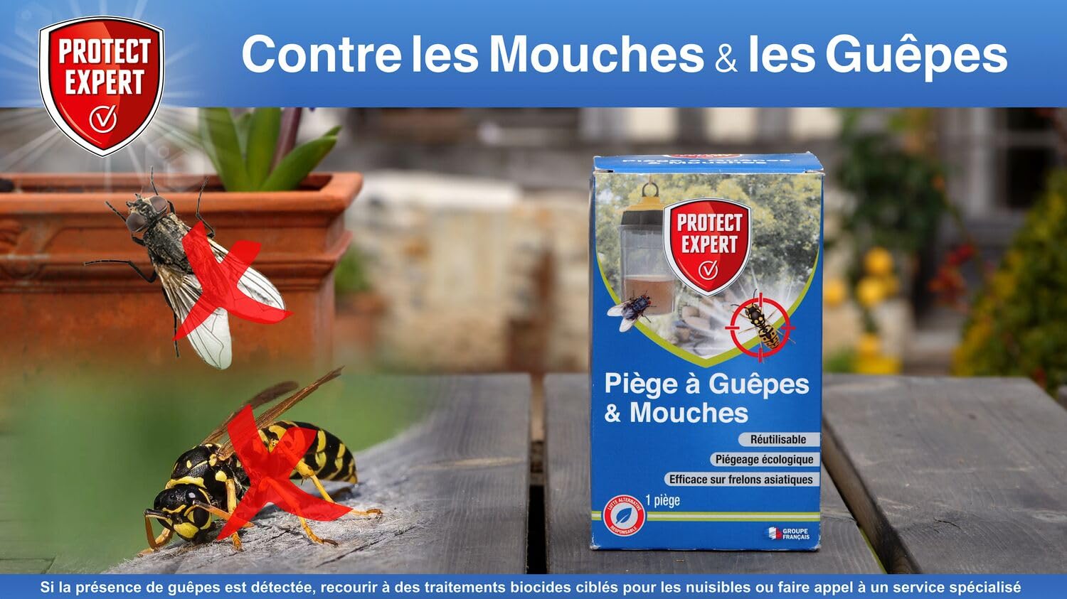 PROTECT EXPERT Piège a Guêpes, Frelons, Mouches - Adapté Aux Frelons Asiatiques - A Poser ou Suspendre - En extérieur - Réutilisable GUEPIEG