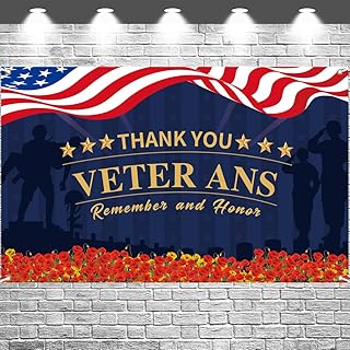 Thank You Veterans Day Decorations Banner Photography Backdrop Red Poppies 4th of July Patriotic Veterans Police Military Army Employees Independence Memorial Day Party Indoor Outdoor