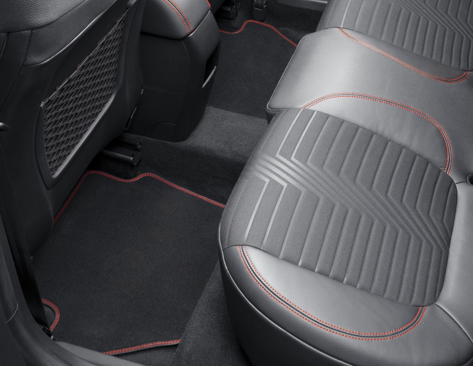 Original Ford Fiesta 2017-Aktuell und Ford Puma 2019-Aktuell Velours-Teppichfußmatten für hinten, schwarz mit roter Naht