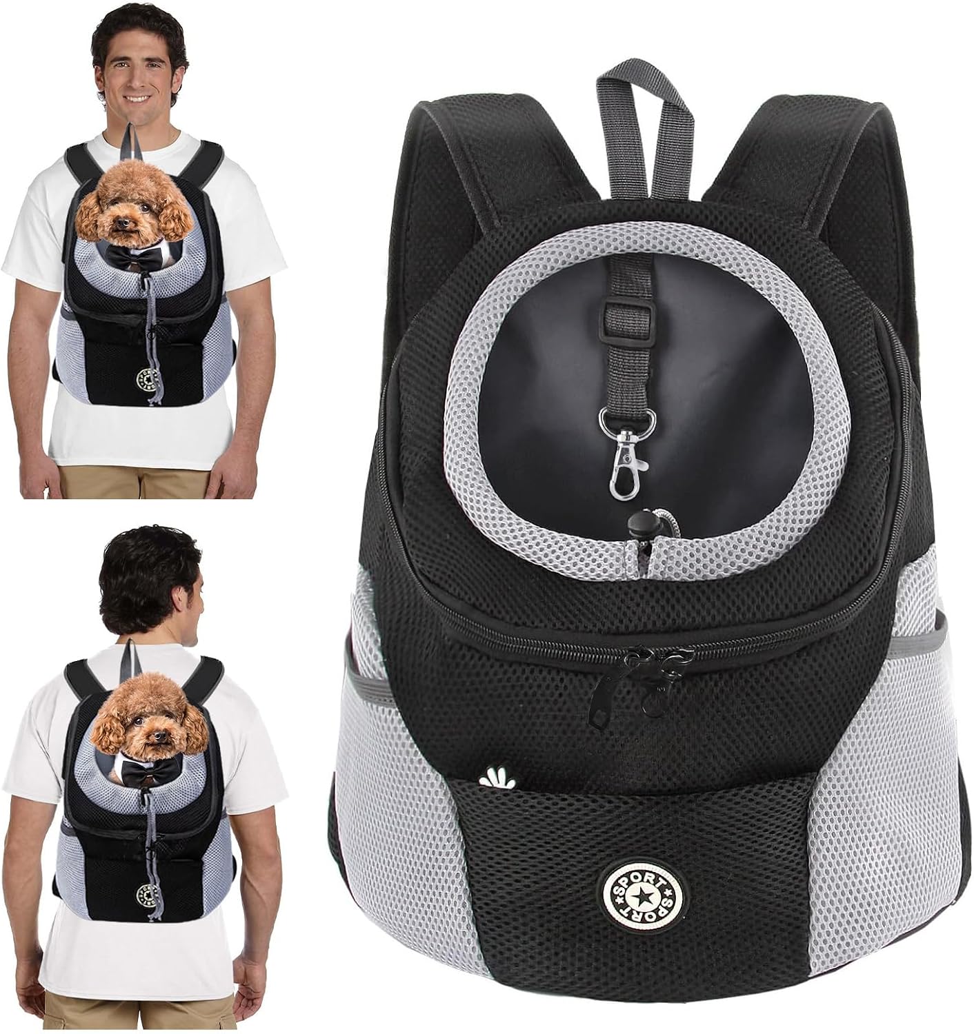 PETCUTE Dog Carrier BackpackAdjustable Pet Backpack for Small Dogs and CatsPadded Shoulder StrapWaterproof FloorBreathablePet Front Bag with Safety HooksHiking