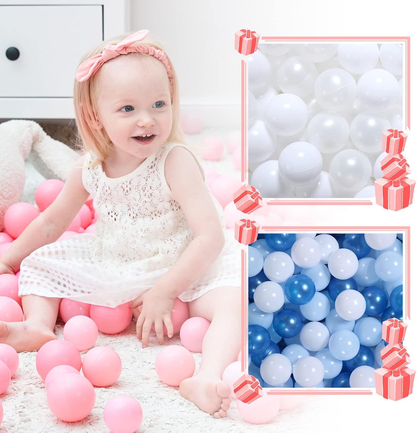GOGOSO 100 pcs 2.16 inch pear White Ball Pit Balls with 100 pcs 2.16 inch pear Blue Blue White