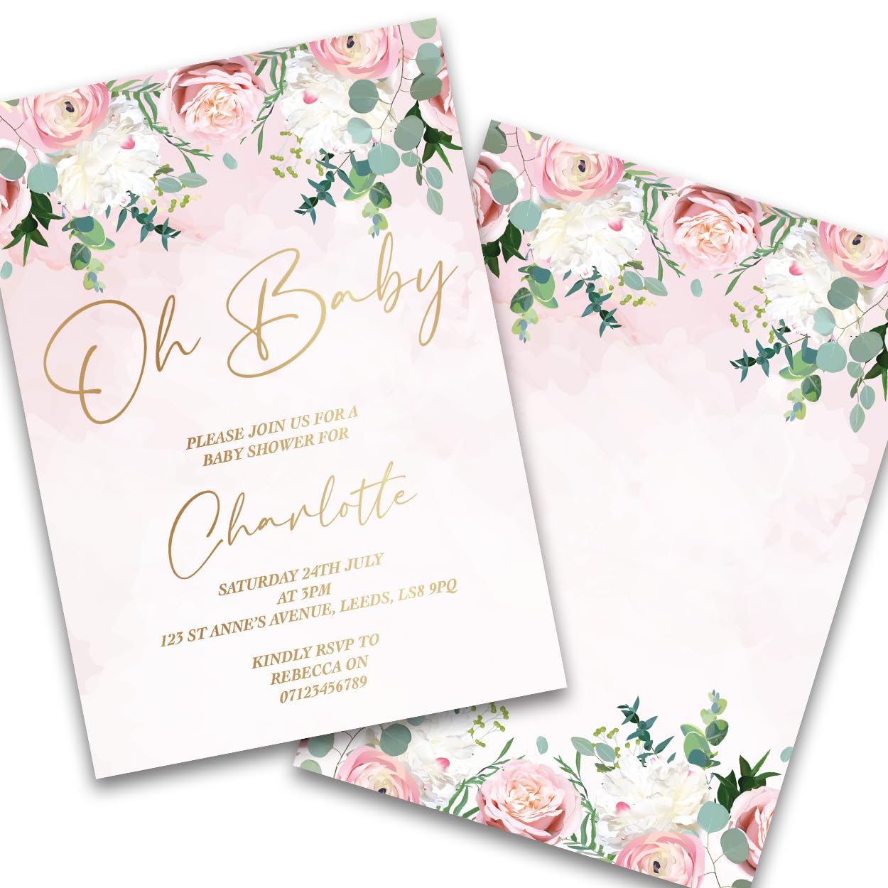 Paper Themes Personalised Baby Shower Party Invitations (Pink Florals 36pk)