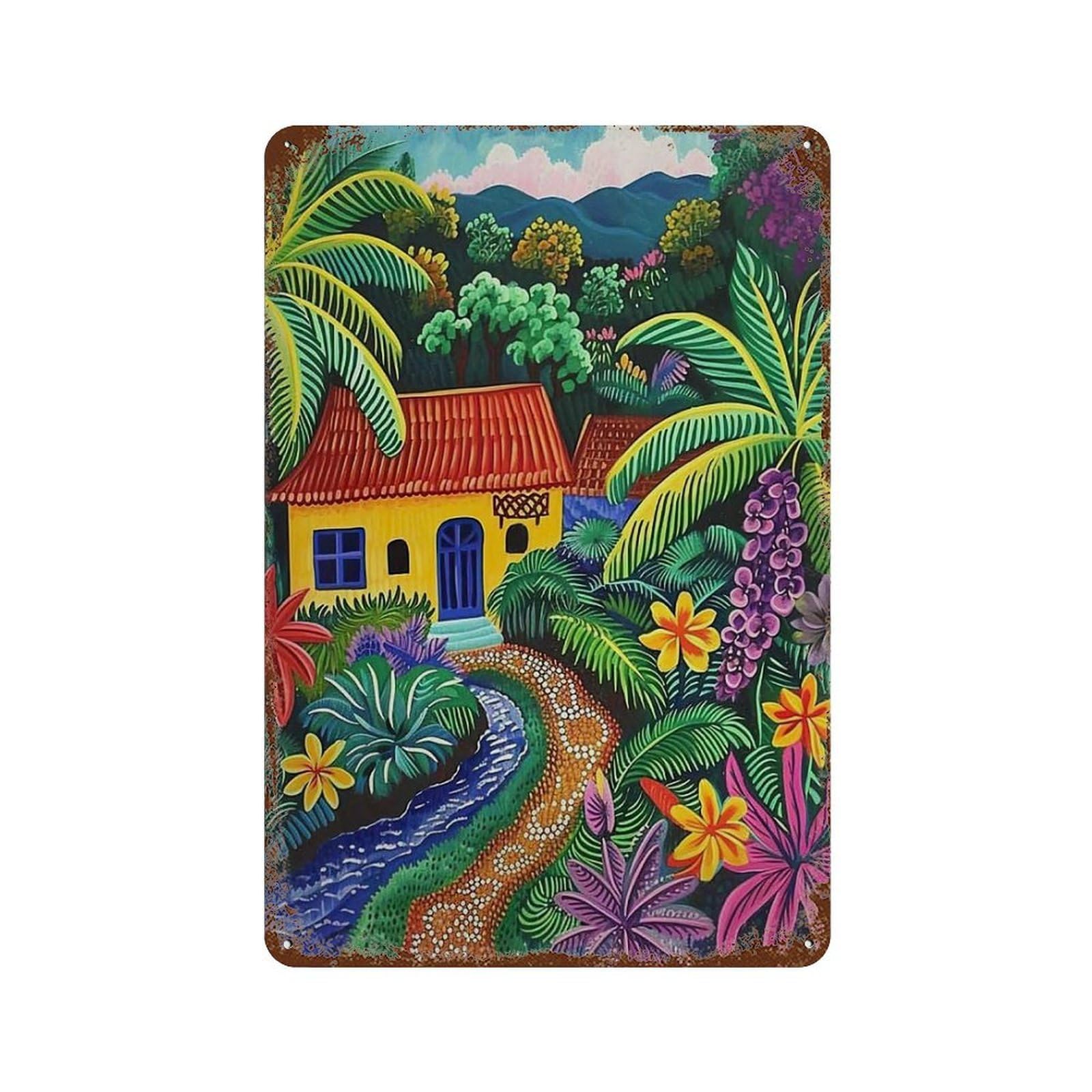 xiaoxiaoshen Philippines Tropical Floral Landscape Wall Decor Art Metal Tin Poster Modern Home Decor Art Home Bar Shop Decorations Vintage Sign 30x20cm