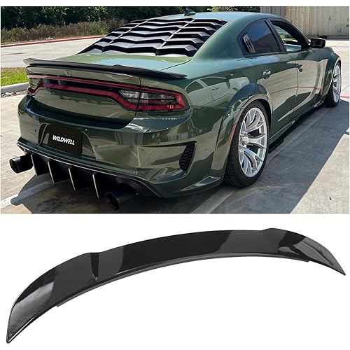 WildWell Rear Trunk Spoiler for 2015-2024 Dodge Charger SXT SRT Hellcat SE Daytona RT GT Pursuit ScatPack, Charger Rear Spoiler Hellcat Style Ducktail Wing Glossy Black