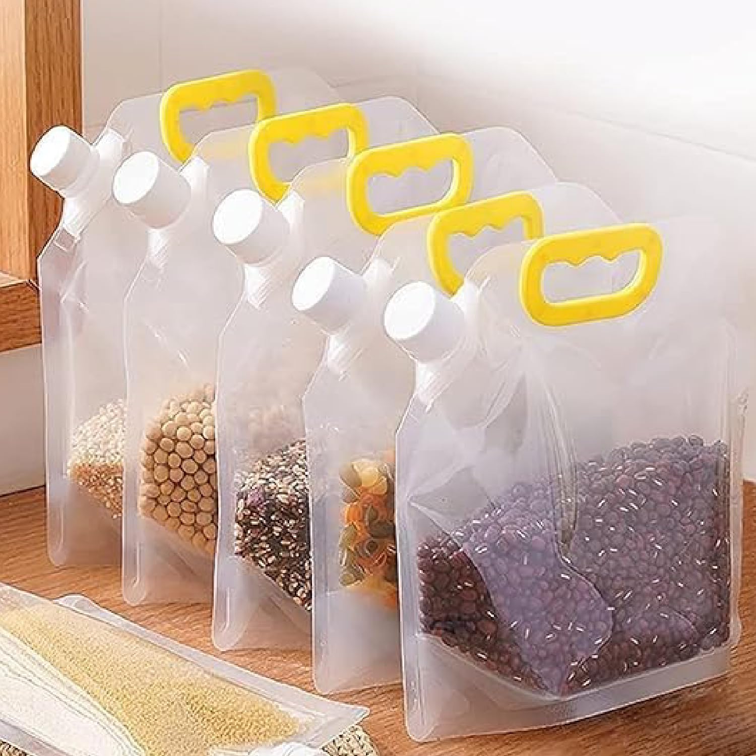 Prostuff.in® Moisture-Proof Sealed Air Tight Bags, Reusable Storage Pouches with Suction, Portable Handle, Waterproof Packaging for Food,Candy, Liquid, Tea, Coffee, Sugar, Multicolour, Pack of 4