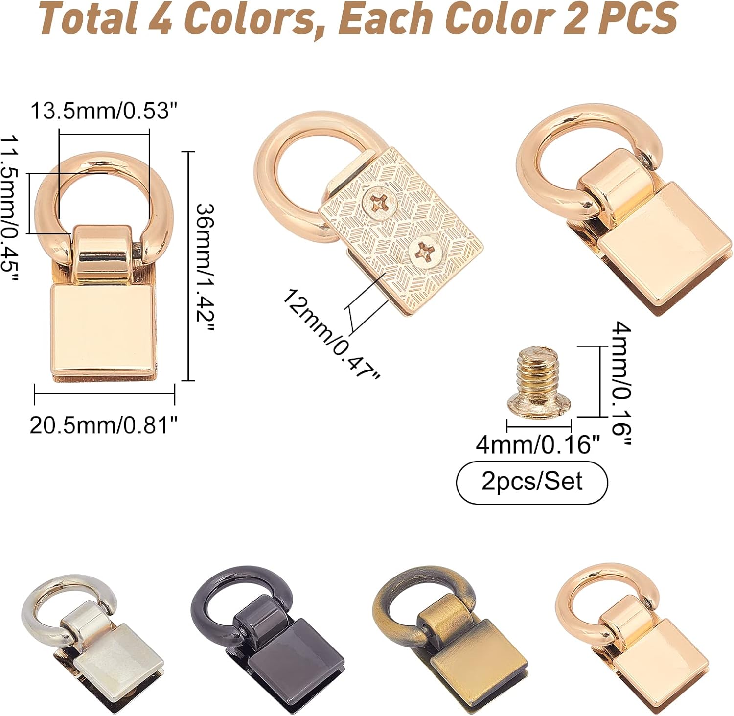 WADORN 8 Pack Suspension Clasp for Purse 4 Colors Metal Bag Side Clip Buckle Handbag Chain Strap Connector Hardware Wallet Clutch Lanyard Clasp DIY Leather Craft Bag Making Accessories - Image 4